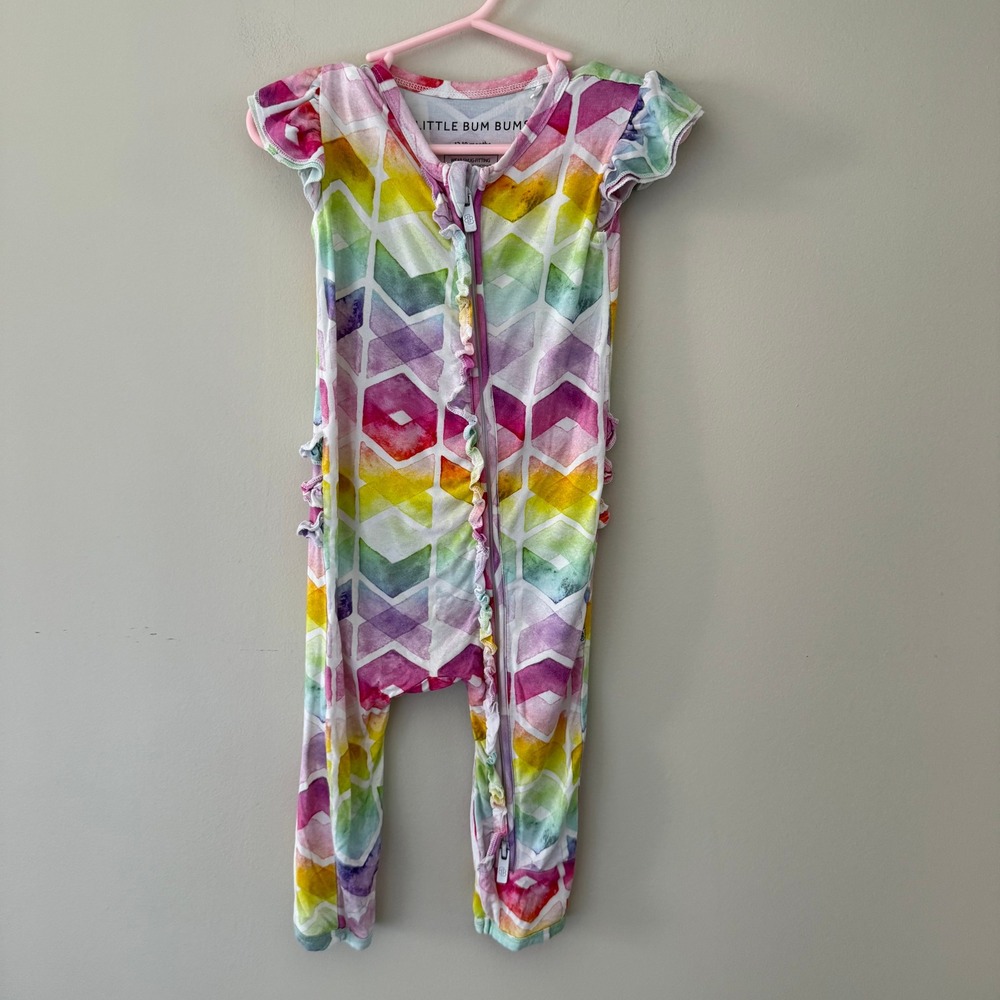 Little Bum Bums Bamboo Viscose Rainbow Geometric Ruffle Romper 12-18M